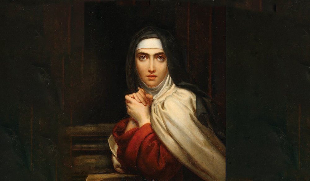 Portrait de Sainte Thérèse d’Avila en prière, plume à la main