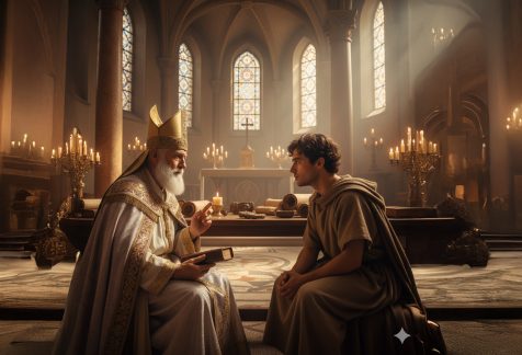 Saint Ambroise de Milan enseignant la foi chrétienne et défendant la doctrine de la Trinité.