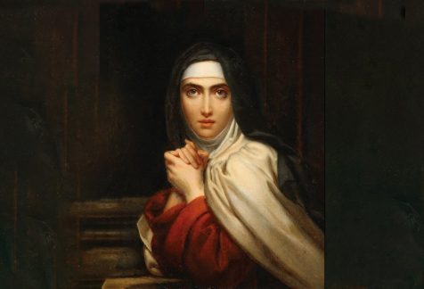 Portrait de Sainte Thérèse d’Avila en prière, plume à la main
